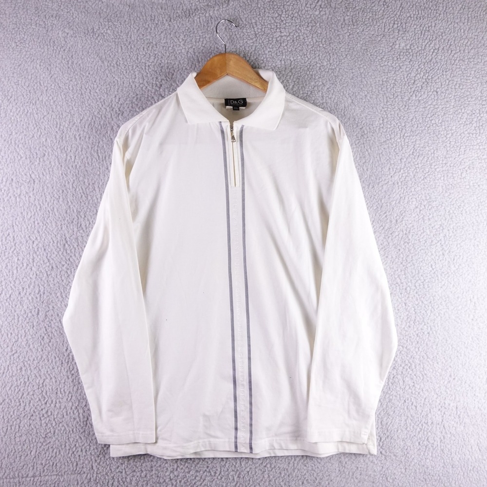 D&G Dolce & Gabbana Womens White Quarter Zip Long Sleeve Polo Shirt XXL‎ Italy